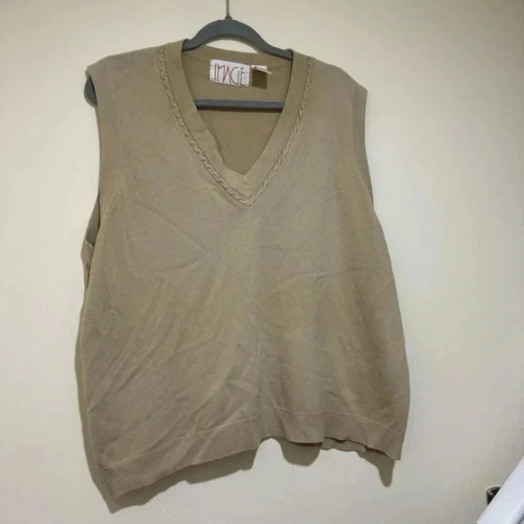 Women’s Vintage Image Brand Tan Colour V-Neck Plus Size Baggy Sweater Vest S: 2X - Picture 3 of 12
